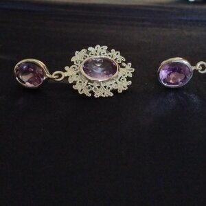 New Gorgeous Pair of 925 Sterling Silver Double Purple Amethyst Drop Earrings